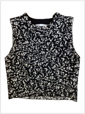 Zara Sleeveless Sweater Tank Black White Textured Knit Stretch Crop Top Medium